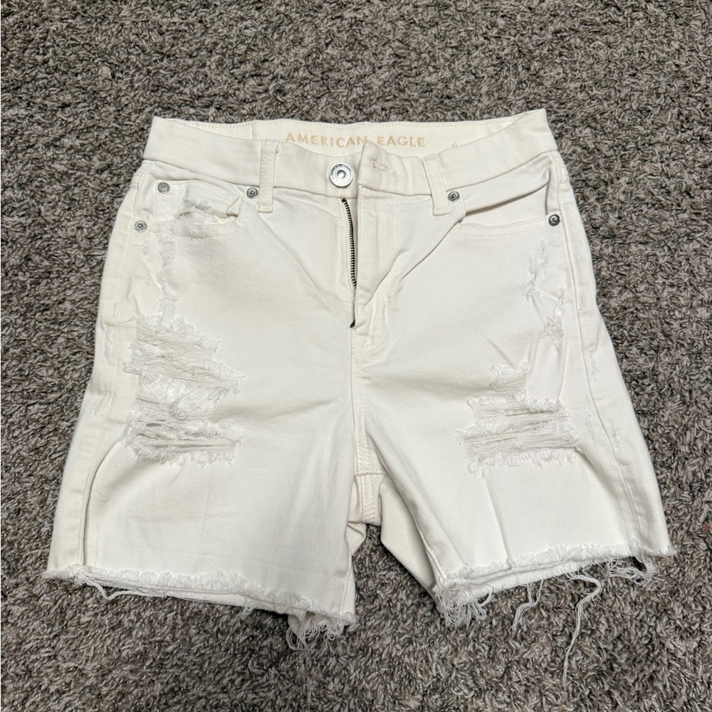 American Eagle Outfitters Women's White Distressed Jean Shorts
